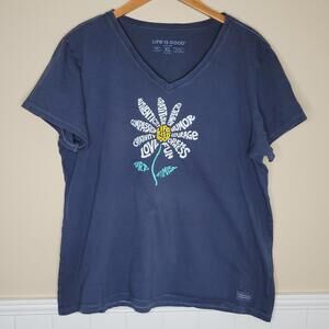 Life is Good Crusher Tee V-neck T-Shirt Blue The Art of Optimism Women's XL